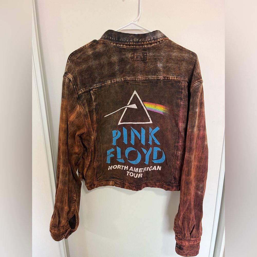 Vintage Pink Floyd Denim Jacket Tour Graphic Distressed Bleached Dyed‎ Medium